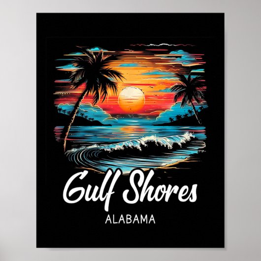 Familie Vakantie Retro Sunset Alabama Gulf Shores Poster (Voorkant)