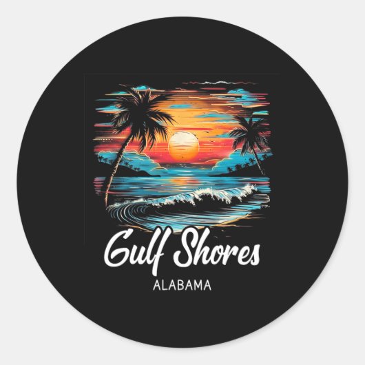 Familie Vakantie Retro Sunset Alabama Gulf Shores Ronde Sticker (Voorkant)