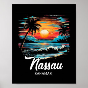 Familie Vakantie Retro Zonsondergang Bahamas Nau Poster