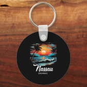Familie Vakantie Retro Zonsondergang Bahamas Nau Sleutelhanger (Voorkant)