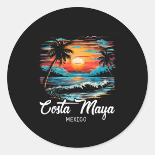 Familie Vakantie Retro Zonsondergang Mexico Costa  Ronde Sticker