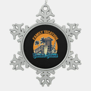 Familie Vakantie Sanibel Eiland Vintage Retro Cade Tin Sneeuwvlok Ornament