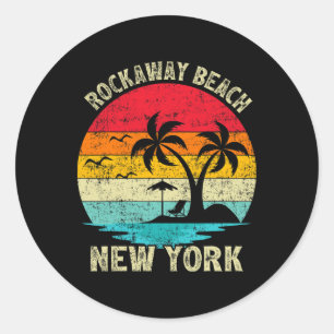 Familie Vakantie Vintage Retro New York Rockaway B Ronde Sticker