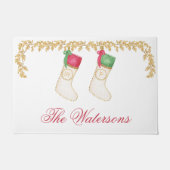 Familie van 2 - Waterverf Monogram Kousen Deurmat (Voorkant)