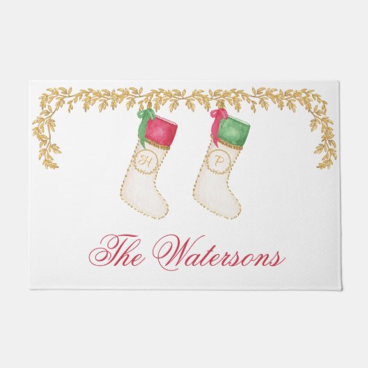 Familie van 2 - Waterverf Monogram Kousen Deurmat (Voorkant)