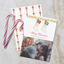 Familie van 2 - Waterverf Monogram Kousen Foto Feestdagenkaart