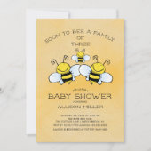 Familie van 3 Bee Baby shower Invitation Kaart (Voorkant)