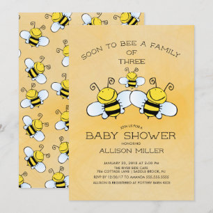 Familie van 3 Bee Baby shower Invitation Kaart