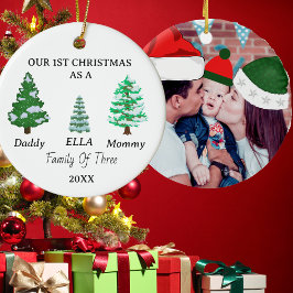 Familie van 3 Custom Baby's Eerste Kerstmis Foto Keramisch Ornament