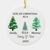 Familie van 3 Custom Baby's Eerste Kerstmis Foto Keramisch Ornament (Voorkant)