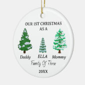 Familie van 3 Custom Baby's Eerste Kerstmis Foto Keramisch Ornament (Links)