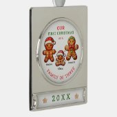 Familie van 3 Eerste Kerstdagen Verzilverd Banner Ornament (Rechts)
