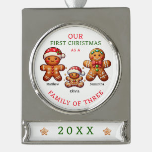 Familie van 3 Eerste Kerstdagen Verzilverd Banner Ornament