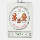 Familie van 3 Eerste Kerstdagen Verzilverd Banner Ornament (Links)