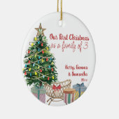 Familie van 3 foto's met kerstbomen en Wieg Keramisch Ornament (Rechts)