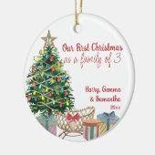 Familie van 3 foto's met kerstbomen en Wieg Keramisch Ornament (Links)