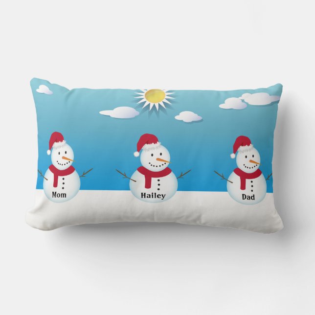Familie van 3 Gepersonaliseerd Snowman Sierkussen Kussen (Voorkant)