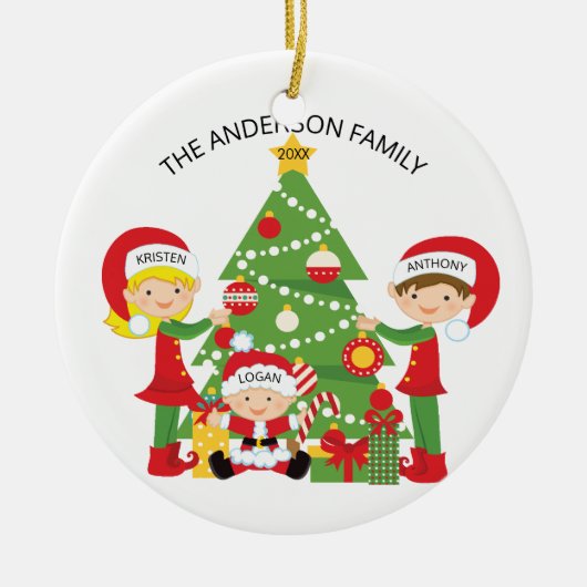 Familie van 3 gepersonaliseerde kerstversiering keramisch ornament (Voorkant)