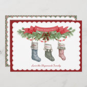 Familie van 3 | Kerst kous Flat Holiday Kaart (Voorkant / Achterkant)