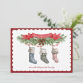 Familie van 3 | Kerst kous Flat Holiday Kaart (Staand voorkant)