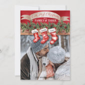 Familie van 3 Kerstkousen Foto Hond Mam Pap Feestdagenkaart (Voorkant)