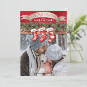 Familie van 3 Kerstkousen Foto Hond Mam Pap Feestdagenkaart (Staand voorkant)