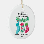Familie van 3 Kerstmis Kous Gepersonaliseerd Keramisch Ornament (Rechts)