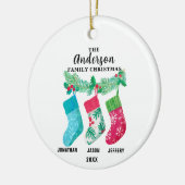 Familie van 3 Kerstmis Kous Gepersonaliseerd Keramisch Ornament (Links)