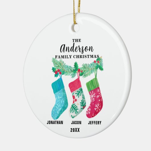 Familie van 3 Kerstmis Kous Gepersonaliseerd Keramisch Ornament (Links)