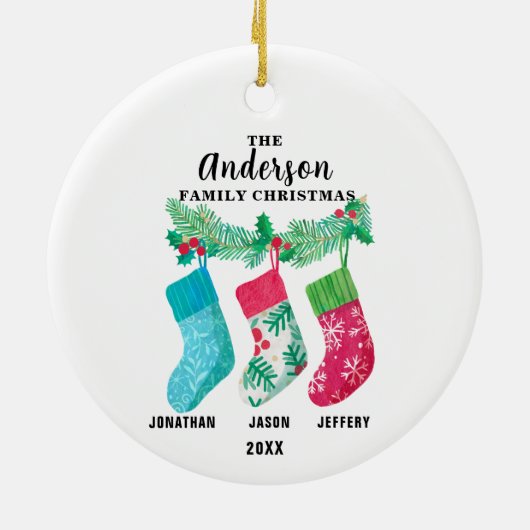 Familie van 3 Kerstmis Kous Gepersonaliseerd Keramisch Ornament (Achterkant)