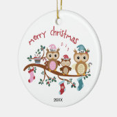 Familie van 3 Kerstmis met rond de wedstrijd Keramisch Ornament (Links)