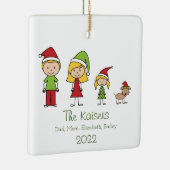 Familie van 3 met Dog Cute Kerstmis op maat Keramisch Ornament (Rechts)