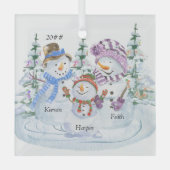 Familie van 3 Names Cute Kerstman Glas Ornament (Voorkant)