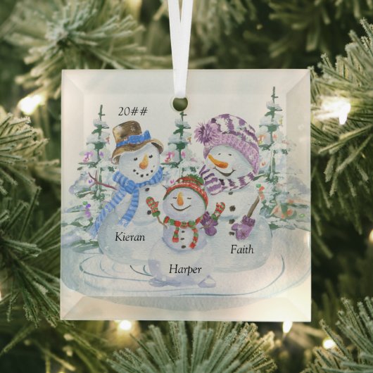 Familie van 3 Names Cute Kerstman Glas Ornament (Insitu)