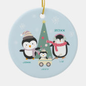 Familie van 3 pinguïns en kerstbomen keramisch ornament (Voorkant)
