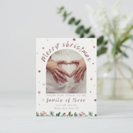 Familie van 3 schattige sterren zwangerschap aanko feestdagenkaart (Staand voorkant)