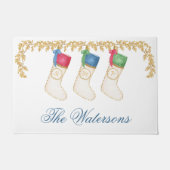 Familie van 3 - Waterverf Monogram Kousen Deurmat (Voorkant)