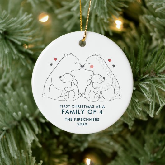 Familie van 4 gepersonaliseerde Polaire Beren 2e B Keramisch Ornament (Boom)