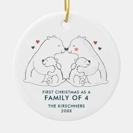 Familie van 4 gepersonaliseerde Polaire Beren 2e B Keramisch Ornament (Voorkant)