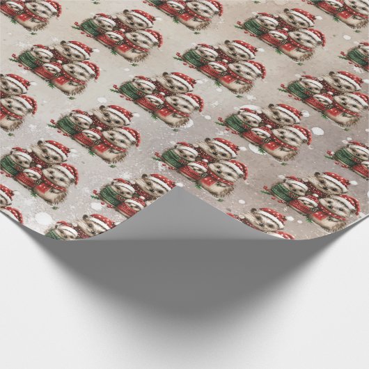 Familie van 4 Kerst Egels Waterverf Cadeaupapier (Hoek)