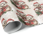 Familie van 4 Kerst Egels Waterverf Cadeaupapier (Rol Hoek)