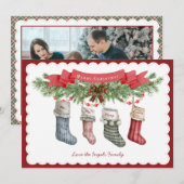 Familie van 4 | Kerst kous Flat Holiday Kaart (Voorkant / Achterkant)