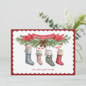 Familie van 4 | Kerst kous Flat Holiday Kaart (Staand voorkant)