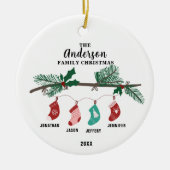 Familie van 4 Kerstmis Kous Gepersonaliseerd Keramisch Ornament (Voorkant)