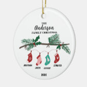 Familie van 4 Kerstmis Kous Gepersonaliseerd Keramisch Ornament (Links)