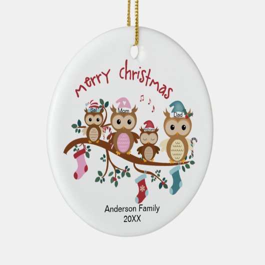 Familie van 4 Kerstmis met rond de wedstrijd Keramisch Ornament (Rechts)