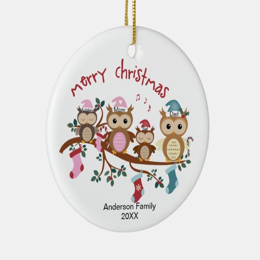 Familie van 4 Kerstmis met rond de wedstrijd Keramisch Ornament (Rechts)