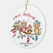 Familie van 4 Kerstmis met rond de wedstrijd Keramisch Ornament (Links)