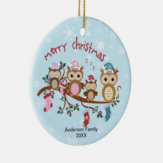 Familie van 4 Kerstmis met rond de wedstrijd Keramisch Ornament (Rechts)