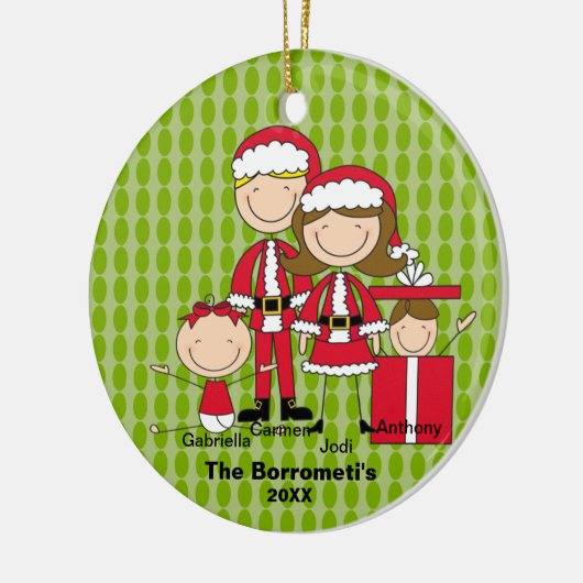 Familie van 4 kerstversiering keramisch ornament (Links)